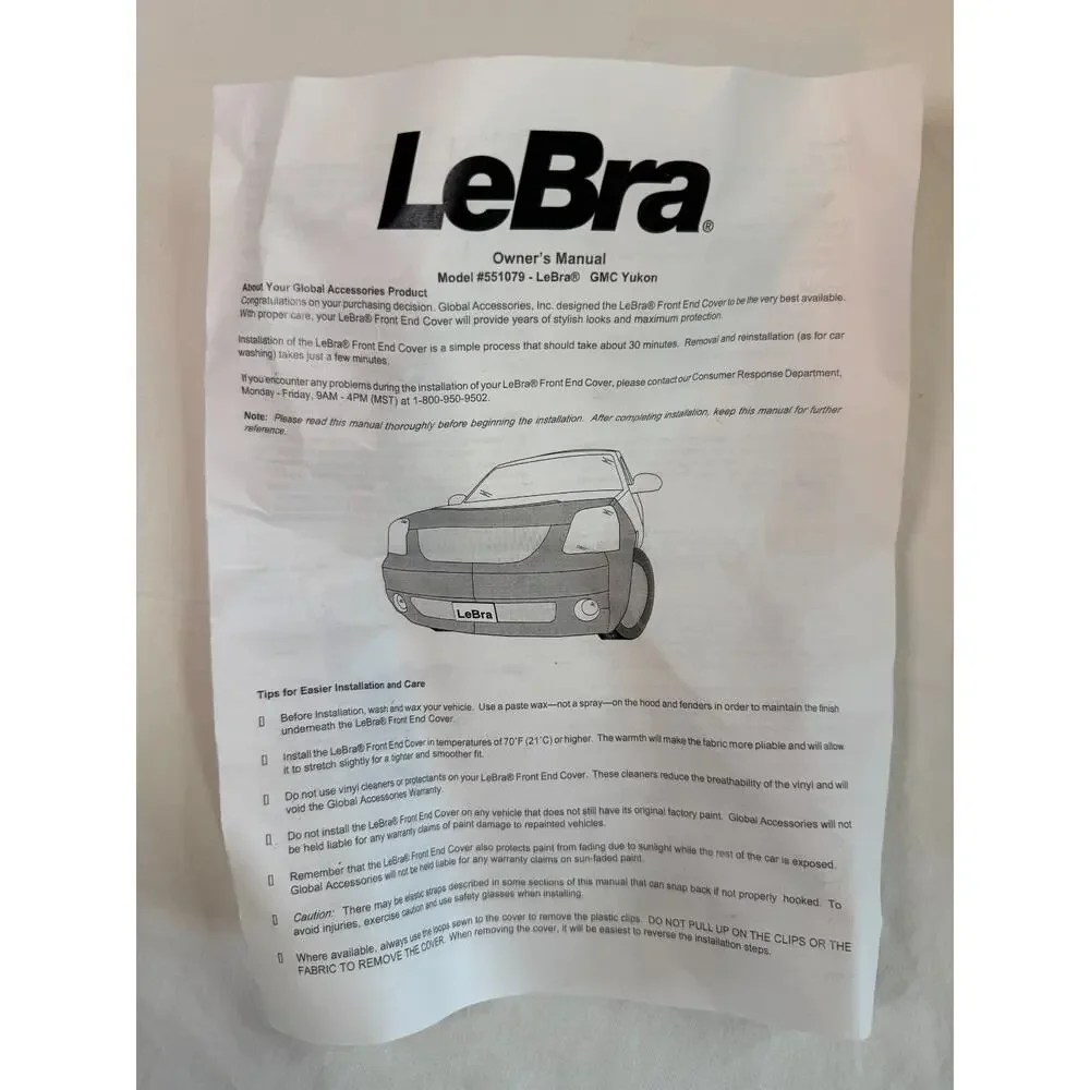 LeBra 551079-01 Front End Cover Car Bra Fits 2007-2009 GMC Yukon Except Hybrid